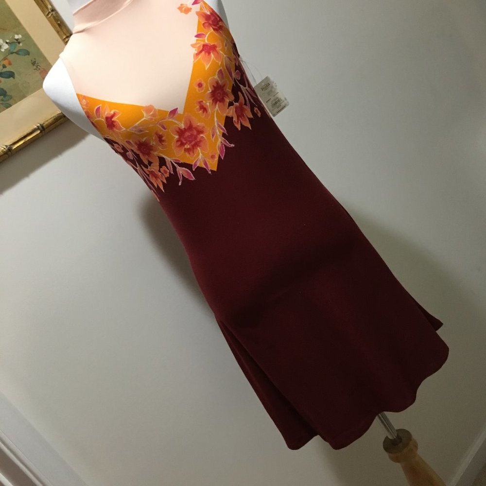 Floral Accent Burgundy Slip Dress